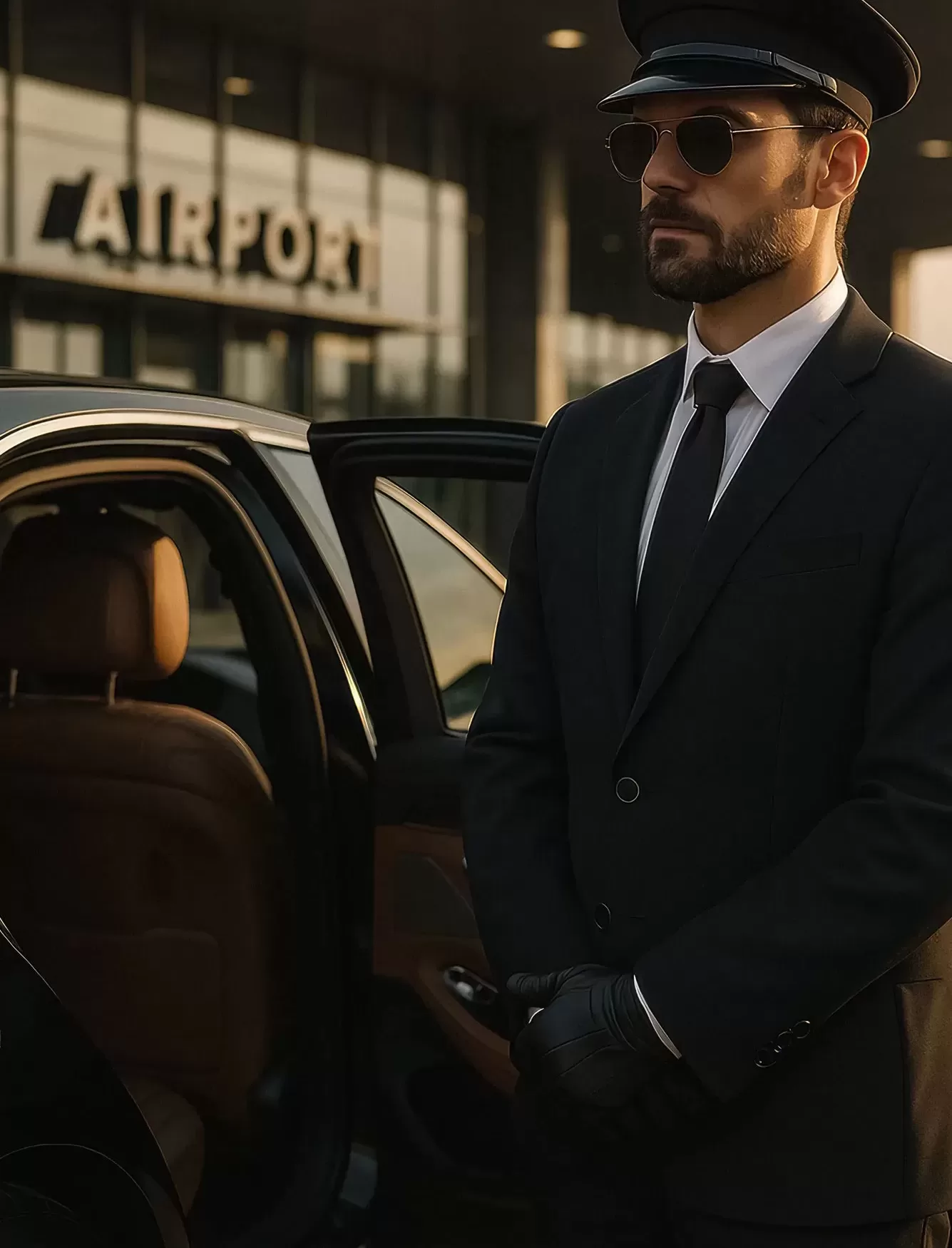 Chofer profesional recibiendo en el aeropuerto